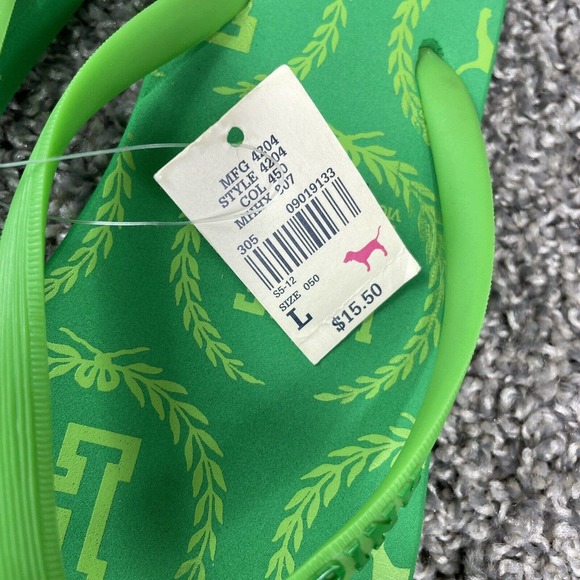 Victorias Secret PINK Dog Logo Green Flip Flops Thong Sandals - Picture 2 of 4